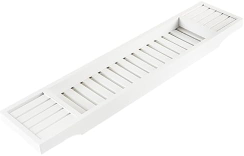 FAHAAM Wooden Over Bath Rack, Bath Shelf Bathroom Accessory, Bamboo Bathtub Caddytray Bridge, Bamboo Bathrack, Expandable Bath Caddy Tray, Wood Bath Tub Rack, Bathroom Shelf, Tray Storage. (White)