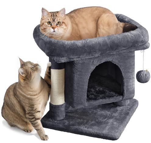 Yaheetech 50cm Basic Cat Tree Tower, Cat Scratching Post w/Oversized Perches, Condo and Hanging Ball, Pet Furniture House for Kittens Pets, Dark Grey