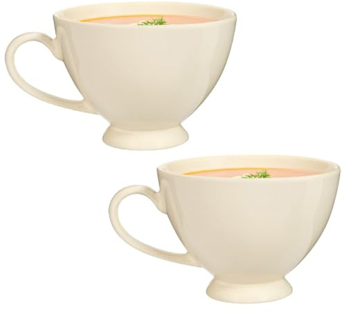 Dibor Large Soup Bowl Mugs Set of 2 600ml/20oz Crockery Gift Set (Cream) | Dishwasher Safe, Microwave Safe, Footed Mug, Soup Bowl Breakfast, Lunch, Dinner, Stoneware, Ceramic, Large