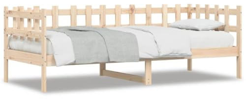 Homvdxl Tagesbettgestell Kiefernholz Sofa Tagesbett Zaun Design mit Kopfteil & Latten für 90x200 cm Matratze Braun