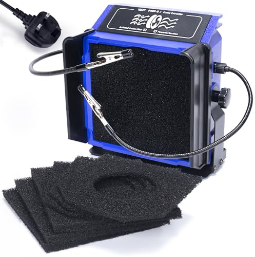 WEP 948DQ-I Fume Extractor Tool with Double Filtering, Helping Hands, Adjustable Tilt Angle, Fenders for Soldering Station, Soldering Iron with 6 Filtration Adsorbers(UK)