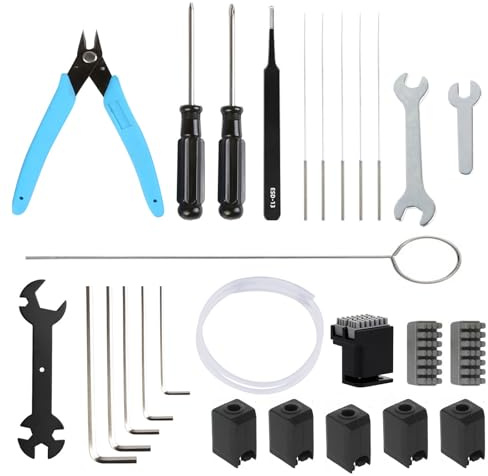 3D Printer Tool Kit for Bambu Lab X1/X1C/X1E/P1P/P1S, Maintenance Common Tool Kit with Nozzle Wiper, Clog Poke, Silicone Sock, PTFE Tube, Allen Wrench, Screwdriver, for 3D Print Removing, Cleaning