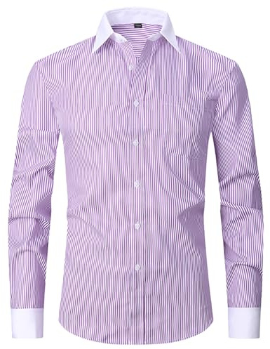 Chemise Coton Homme Manches Longues Chemises Regular Fit Chemisier a Rayures Chemisette Mode Tshirt Respirant Tee Shirt Leger Habit Basique Hauts Décontractée Vetements