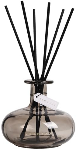 Reed Diffuser Smoke Glass Bottle with Black Reeds Red Teak Scent - Bergamot, Vetiver & Woods Home Fragrance Long Lasting Oil