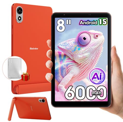 Blackview ZENO 1 8 Pouces Tablette, 12Go+64Go/2To SD, 2 Haut-parleurs, Gemini AI Gaming Tablet Android 15, 6000mAh, 8MP+8MP, 4G LTE + 5G WiFi Tablette Tactile, Coque/OTG/Hall/FM/3,5mm Jack, Orange