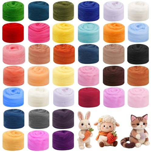 Tiusixsy 36 Farben Filzwolle Set, Märchenwolle aus Schafwolle für Nassfilzen und Trockenfilzen, 108g Wollvlies zum Filzen, Basteln & DIY Handwerk