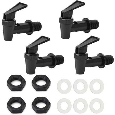 4 Stück Kunststoff Getränkespender Zapfhahn, Dichter Getränkespender Zapfhahn 3/4 Zoll Set passend für 17,8mm Löcher, 4 Ersatzhähne für Saftspender Bierfass & Wasserbehälter, Lebensmittelecht für Kalt