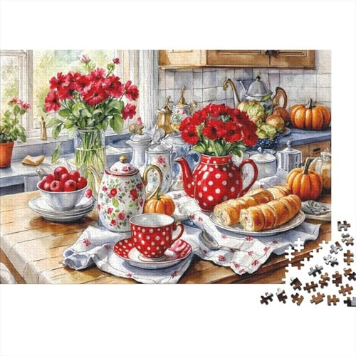 Roter Teekessel Landhausküche 1000 Teile Puzzle Spiel Puzzle für Erwachsene Entspannung Wohndekoration Geschenk 38x26cm/1000pcs