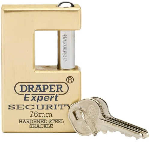 Draper 64202 Expert Quality Close Solid Brass Padlock and 2 Keys with Hardened Steel Shackle 76 Millimeters