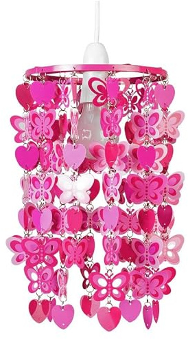 MiniSun | Pink Hearts and Butterflies Ceiling Light Shade | Pendant Lights, Home Décor & Improvement Essential | 18cm Shade Width