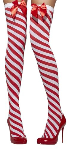 Smiffys Opaque Hold-Ups Striped with Bows - Red/White