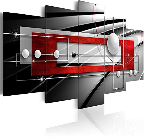 B&D XXL - Leinwand Bilder Abstrakt 200x100 cm Vlies Leinwandbild 5 tlg Kunstdruck modern Wandbilder Groß XXL Wohnzimmer Wanddekoration Wand Bild - geometrische Formen Kugel grau schwarz rot silber