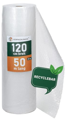BB-Verpackungen 2x PROFI Luftpolsterfolie 1,2 x 50 m Versand, Verpackung, Umzug 2-lagig (2 Rollen) | 60 my stark, extrem robust, sehr leicht, 100% recycelbar