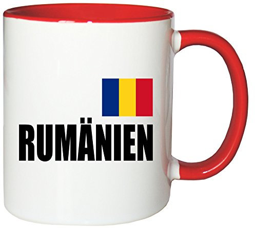 Mister Merchandise Kaffeetasse Rumänien Fahne Flag Teetasse Becher, Farbe: Weiß-Rot