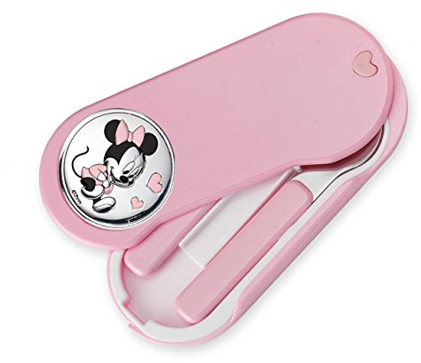 VALENTI & CO. Disney Baby Prima Infanzia - Set Pappa Tascabile Con Posatine In Metallo E Dettagli In Argento Mouse - Idea Regalo Bambina, Minnie, One size