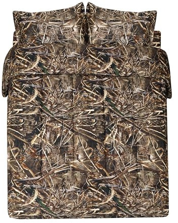 VISI-ONE Realtree Max-5 Camo Tröster-Set, Premium-Polyester-Baumwollgewebe, Camouflage-Bettwäsche-Set, Doppelbett, superweich, 2-teilig, Wald-Bettwäsche-Set, Jagd und Outdoor, maschinenwaschbar