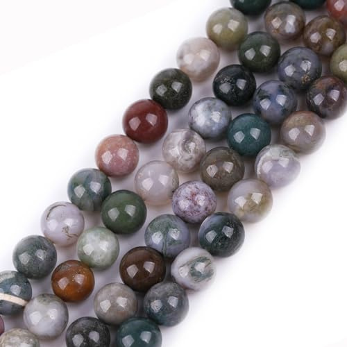 GEM-Inside 10mm Indian Agate Round Gemstone Semi Precious Loose Beads for Jewellery Making 15''
