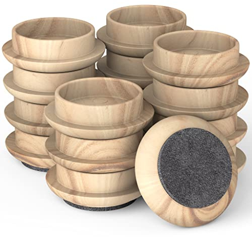 Medipaq Felt Castor Cups for Wooden Floors – 16 x Small 44mm Chair Leg Floor Protectors & Floor Protectors for Furniture Legs, Light Wood Grain
