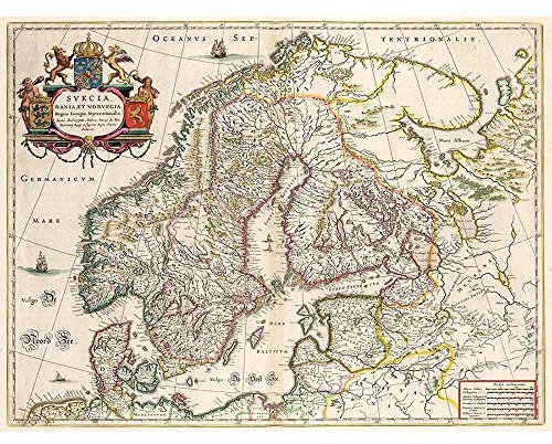 Wee Blue Coo Map Antique Scandinavia Norway Sweden Finland Art Print Poster Wall Decor Kunstdruck Poster Wand-Dekor-12X16 Zoll