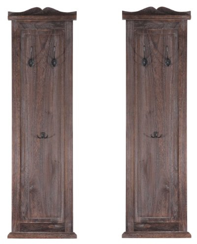Mendler 2er-Set Garderobe T33, Wandgarderobe Garderobenpaneel, Wandhaken Holz 109x28x4cm - braun shabby
