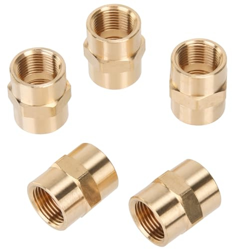 LTWFITTING Brass BSP Pipe Fitting 3/8-Inch Female BSPP Coupling Water Boat (Pack of 5)