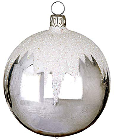 Jingle Bells Lauscha Christbaumkugel Schneedach 6cm - 5 Stück, Weiß, Klassisch, Hängend, Glas, Weihnachten