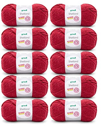 Gründl Wolle Shetland - Dicke Wolle zum Häkeln und Stricken - Winterwolle - Weich und wärmend - 80 % Polyacryl, 20 % Wolle - 10 Knäuel 100 g / 170 m - Nadelstärke 7-8 - Rot