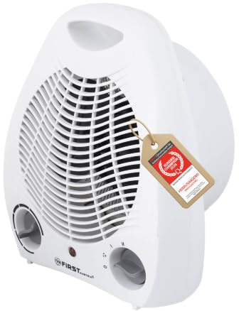 TZS First Austria Heizlüfter, 1000/2000W, 2 Heizstufen, Thermostat, Überhitzungsschutz, separater Lüftermodus, leise (52dB), kompakt, Tragegriff, sofort einsatzbereit, weiß/grau, energiesparend