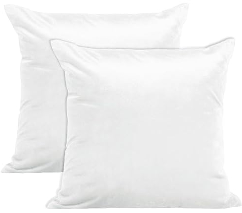 Encasa XO Kissenbezüge aus Samt - 2er-Set (50x50 cm) - Weiss- Uni gefärbt, weich & glatt, waschbar, quadratisch, großer Wurfkissenbezug für Couch, Sofa, Stuhl, Bett und Wohnbereich