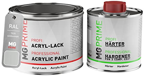 RAL 7035 Grigio luce satinato, barattolo di vernice acrilica 2K 0,75 L | Light grey, Kit 2K vernice + indurente, a rapida essiccazione