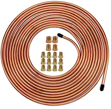 Muhize Kit de tuyau de ligne de frein 1/4 – Rouleau de tube en cuivre flexible de 6,3 m (16 raccords inclus)