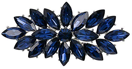 EVER FAITH Broche Diamanté Femme Feuilles Cristal Strass Décoration de Vêtement Ton d'argent Bleu