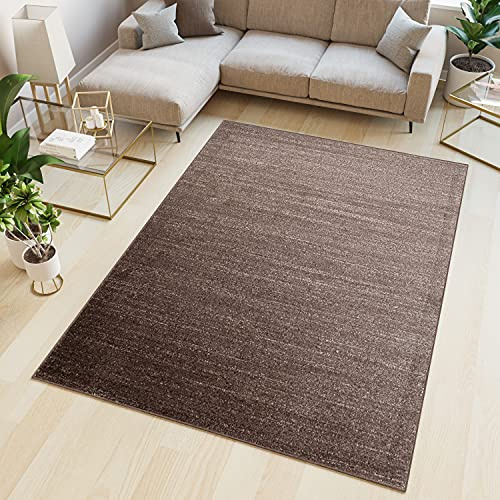 TAPISO Sari Teppich Kurzflor Dunkelbraun Braun Streifen 180 x 260 cm | 100% Polypropylen, 10 mm Florhöhe, gewebt