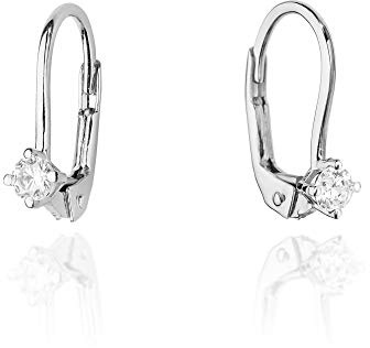 Damen Ohrringe 585 14k Gold Weißgold Ohrhänger mit praktischem Brisurverschluss Diamant Brillanten