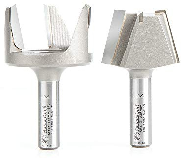 Amana Tool 55413 2-Pc Carbide Tipped 15 Deg x 1-3/4 D x 1/2 CH Solid Surface Tapered Plug Cutter Repair Router Bit Set