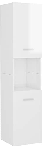 vidaXL Armoire de Salle de Bain, Meuble de Rangement, Armoire de Toilette, Organisateur de Maison Intérieur, Blanc Brillant Bois d’Ingénierie