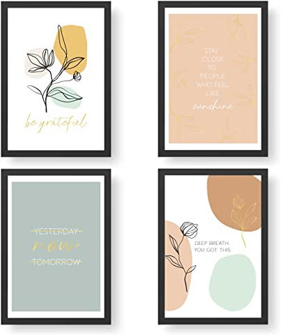 Papierdrachen 4 Premium Poster DIN A4 | Bilder für Küche und Wohnzimmer - mit hochwertiger Goldfolierung - Springflower - hochwertige ungerahmte Kunstdrucke mit Spruch | Dekoration | Wandbild - Set 7
