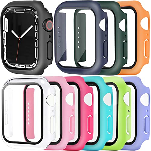Pocoukate 12 Piezas Funda Protector de Pantalla Templado compatible con Apple Watch Series 9, 8, 7 41mm, HD Protección Cover Protectora Completo, Película Cristal para iWatch 41 mm Case