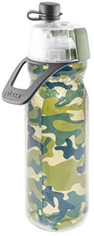 O2COOL Mist 'N Sip Bouteille d'eau brumisante 2 en 1 avec fonction brume et siroter sans fuite avec bec verseur à tirette Bouteille d'eau réutilisable – 590 ml (camouflage vert)