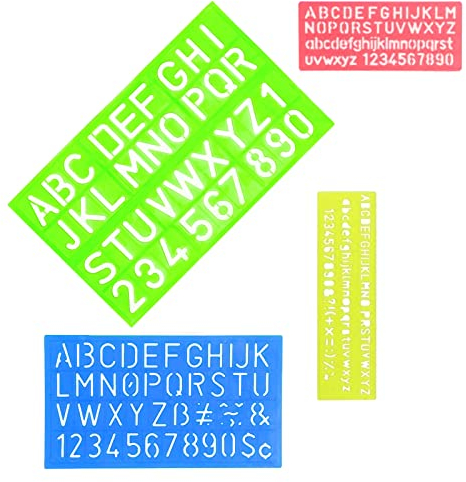 4 Pezzi Stencil di Alfabeto,Plastica Lettere Stencil Numeri Riutilizzabili,Disegno Guide Normografo per Bambini e Studenti,Fai da Te,Multicolore