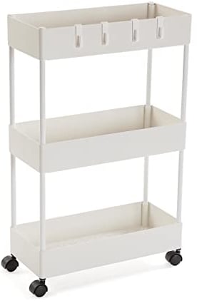 Versa Skuvoy Mueble para el Baño Auxiliar, Carro o Carrito de Almacenaje, con 3 estantes y Ruedas, Medidas (Al x L x An) 63,5 x 18 x 40 cm, Plástico, Color Blanco