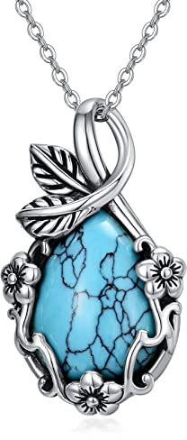VENACOLY Türkis Blume Halskette 925 Sterling Silber Blatt Anhänger Halskette Schmuck Geschenke für Frauen