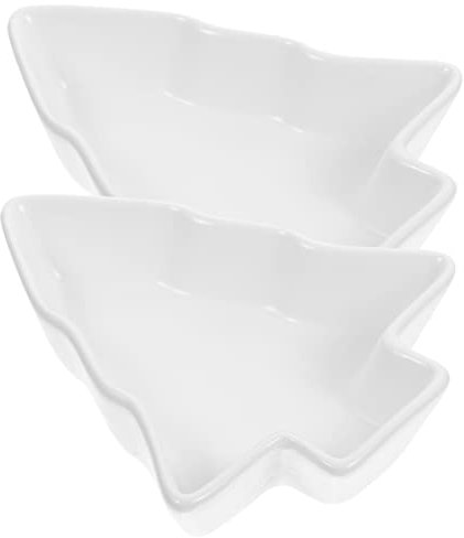 BESTonZON 2 Stücke Weihnachtsteller Porzellan Weihnachtsbaum Keramik Dipschalen Weihnachtsbaum Form Saucenschälchen Soße Vorspeise Obst Süßigkeiten Tablett Snacktablett, Weiß