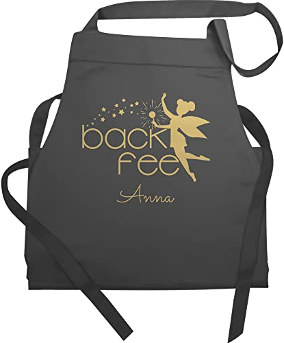 Schürze - Backschürze Damen Frauen - Back Fee I Backfee I Geschenk Backen I Hobbybäckerin - 60x87 - Anthrazit - geschenke für bäcker schuerze gift baking bäckerin kochschürzen