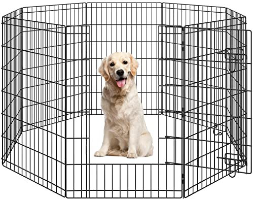 Yaheetech 8 Panel Metal Dog Playpen Suitable for Small Animals Indoor Outdoor Foldable Dog Exercise Play Pen Cat Rabbit Fence for Yard/Garden/RV/Camping (92cm H, Black)