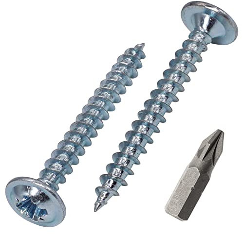 SKIR'CO Lot de 100 Vis à bois en acier zingué 3,5 x 30 mm, Vis en métal, tête gaufrette, Pozidriv, auto-taraudeuses