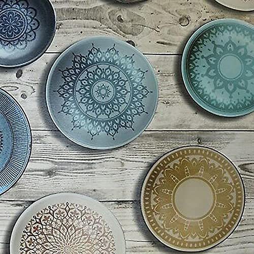 Table Mosaic Plate Wallpaper Wood Effect Paste The Wall Blue