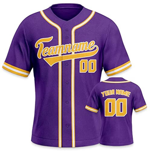Personalisiertes Baseball Trikot 3D Stickerei/Druck Trikot Shirt mit Deinem Namen und Nummer Hip-Hop-Sportuniform für Herren Damen Kinder Fantrikot Lila