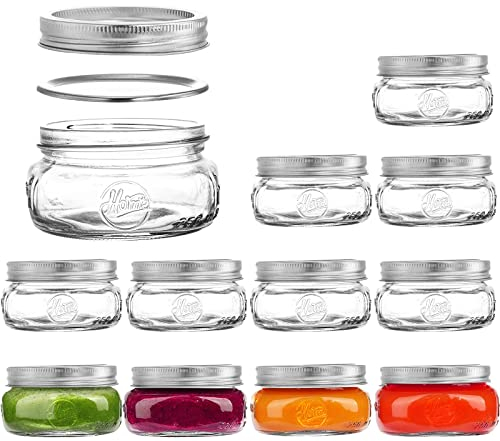 Tebery 12 Pack Home Glass Mason Jars with Silver Metal Airtight Lids and Bands, 8-Ounce Wide Mouth Glass Canning Jars for for Canning, Preserving, Meal Prep, Overnight Oats, Jam, Jelly