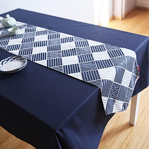 Epinki Tischläufer Abwaschbar, Baumwolle Leinen Tischläufer Waschbar Gitter, abwaschbar & fleckenabweisend Table Runner für Küche böhmische Hochzeit Tabletop Dekor (Blau Weiß, 30x220 cm)